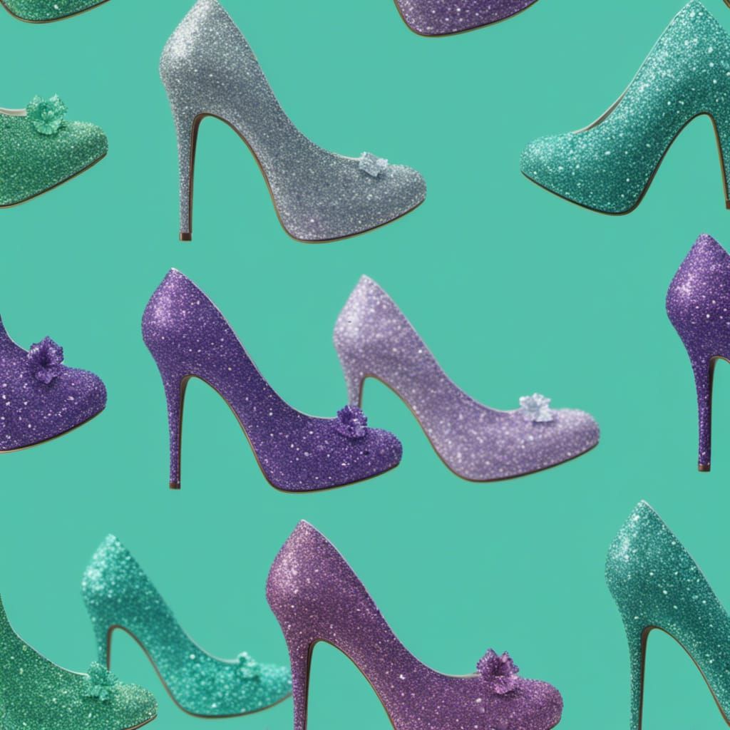 shiny glittered high-heeled women's shoes covered with turqu...