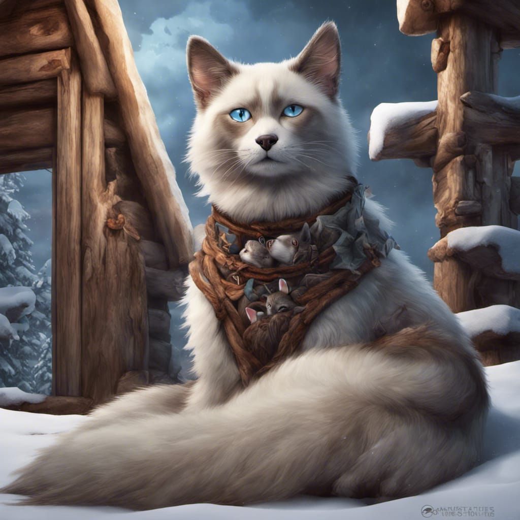 Ragdoll siamese sleeps on the husky's head while the husky s...