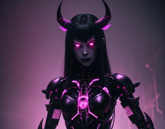 A black horned looking cybernetic female vampire massive mon...