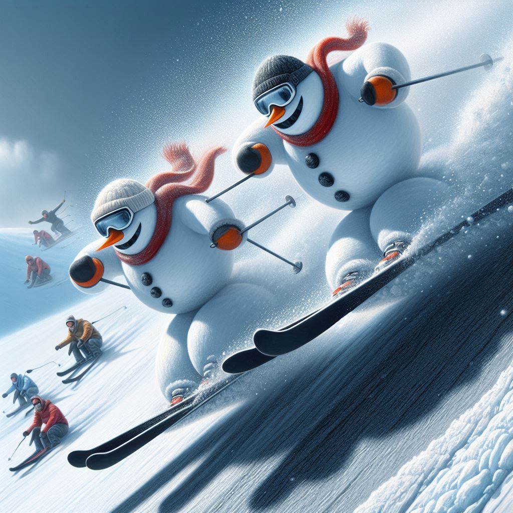 Snowmen skiing