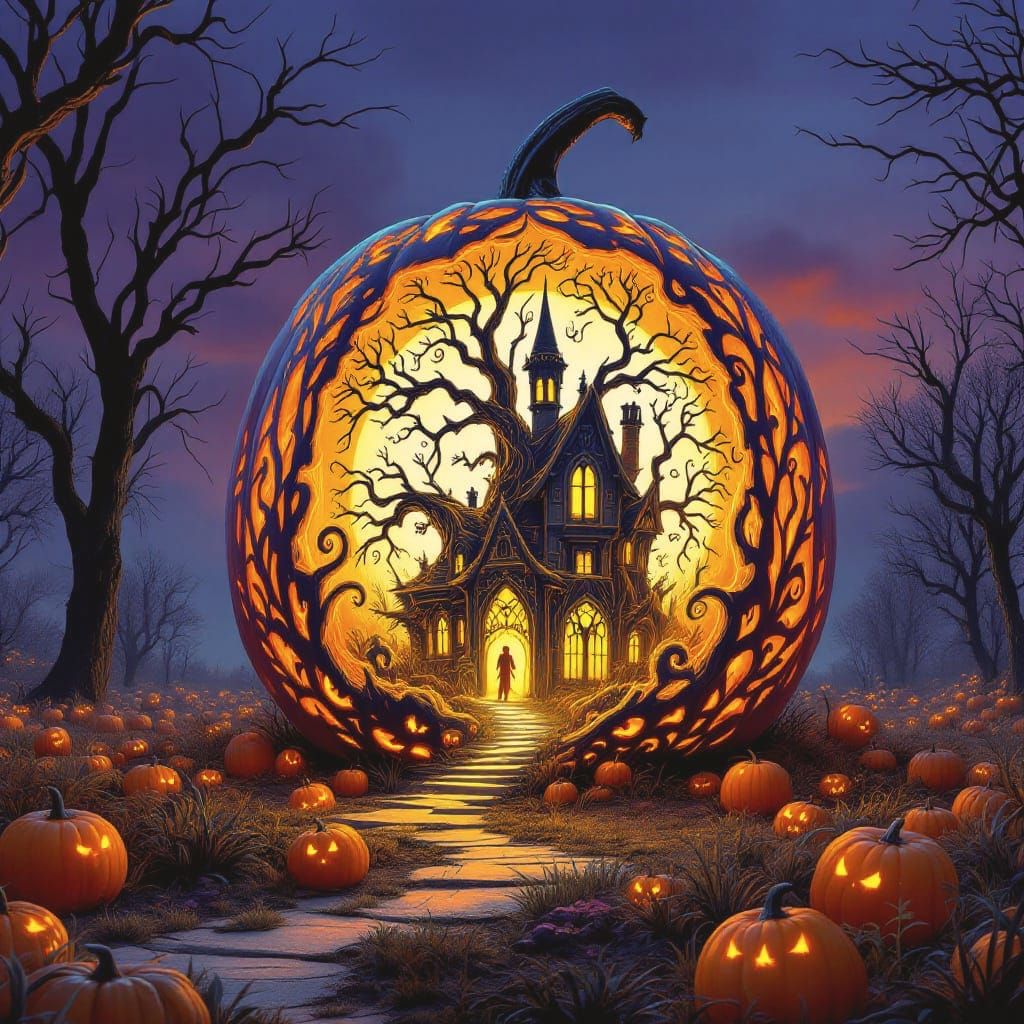 Pumpkin house, carved