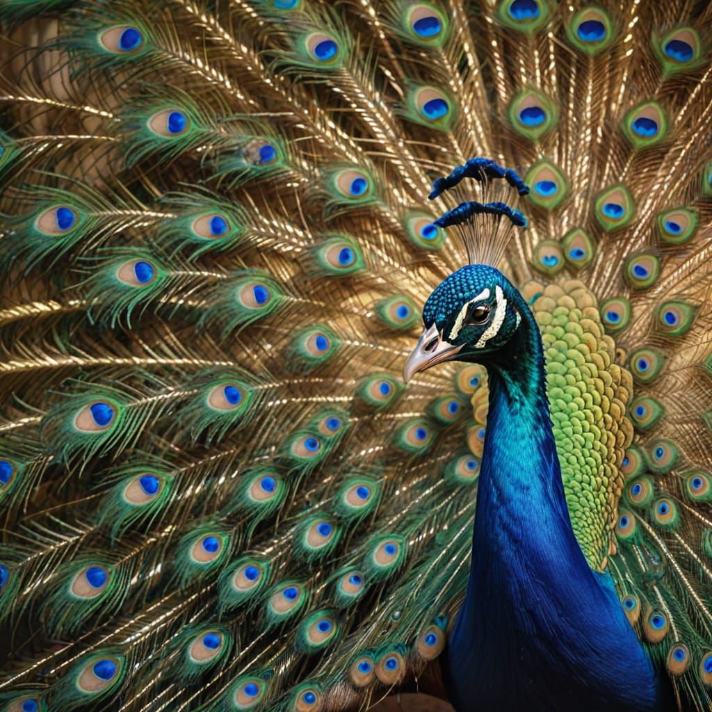 Peacock Tail Display in Vibrant Oil Painting Style