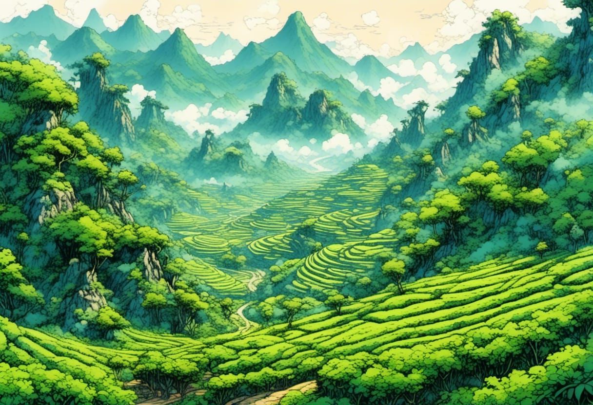 tea plantation in the chinese mountains - AI Generated Artwork ...