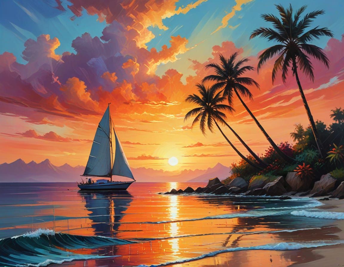 Beach view with palm trees 64 megapixels 