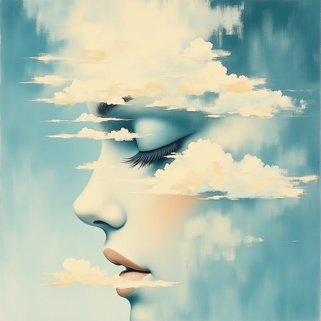 <lora:skyBlueDream:1.0> Abstract surreal glitched, painting, Sky, clouds 
