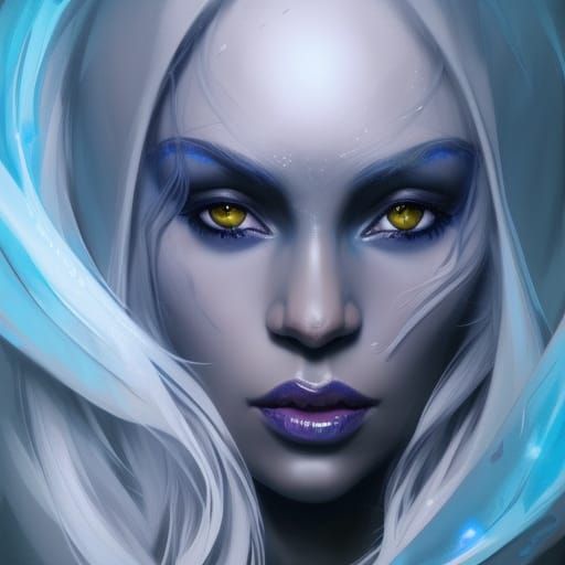 Drow female, blue full body, Dark Elf Sorceress, head and shoulders ...