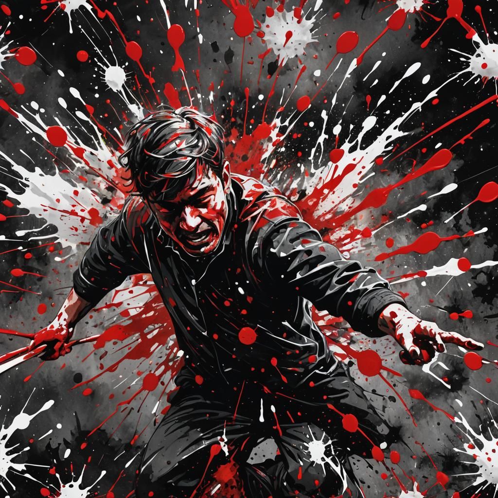 Ink Splatter Illustration of a Person in High-Contrast Style