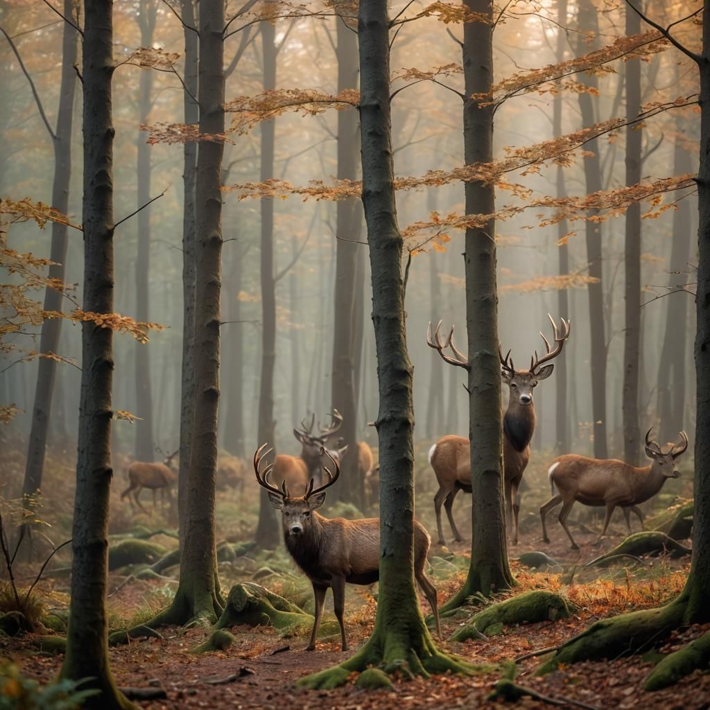 Autumn Wildlife Photography in Misty Forest