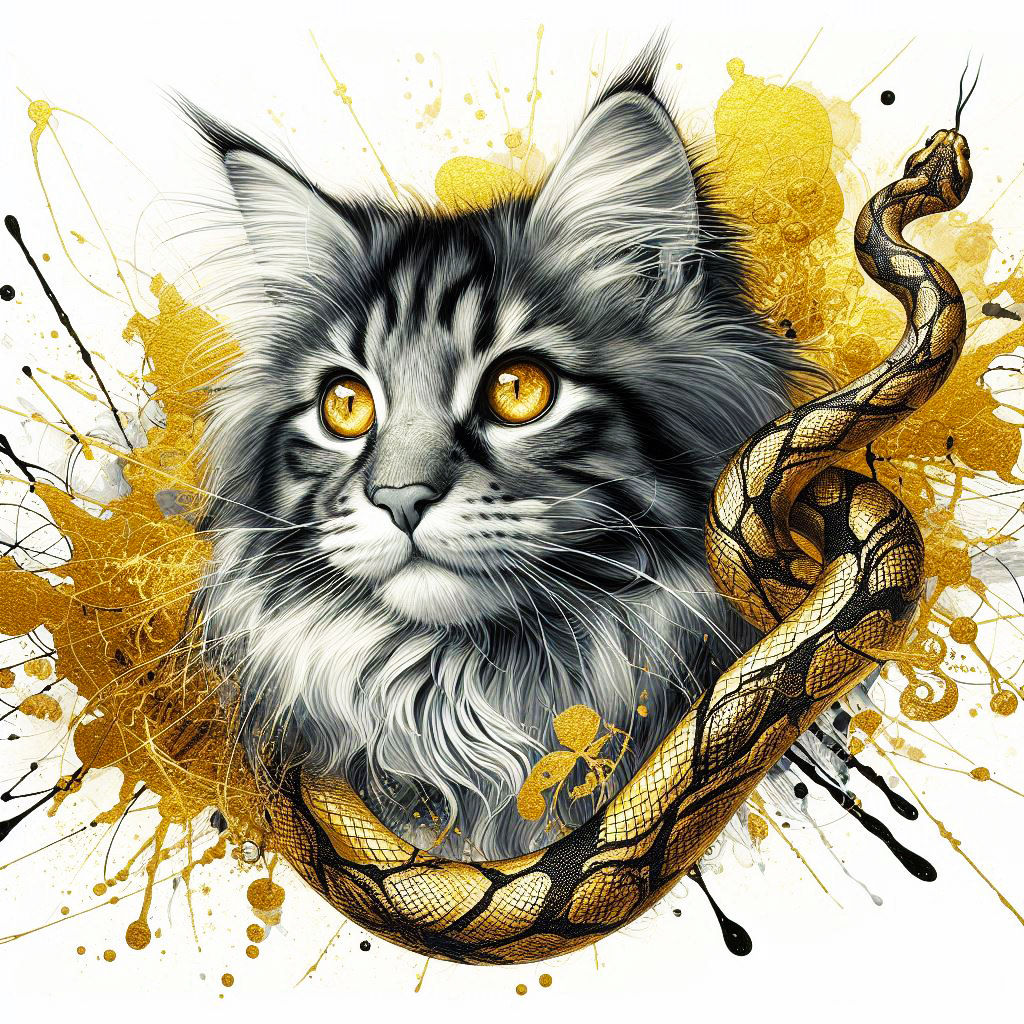 Gold Snake & Maine Coone