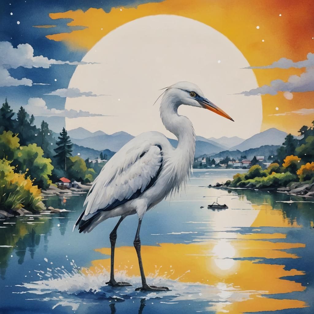 watercolour bird in water  by @Zoey Zoo