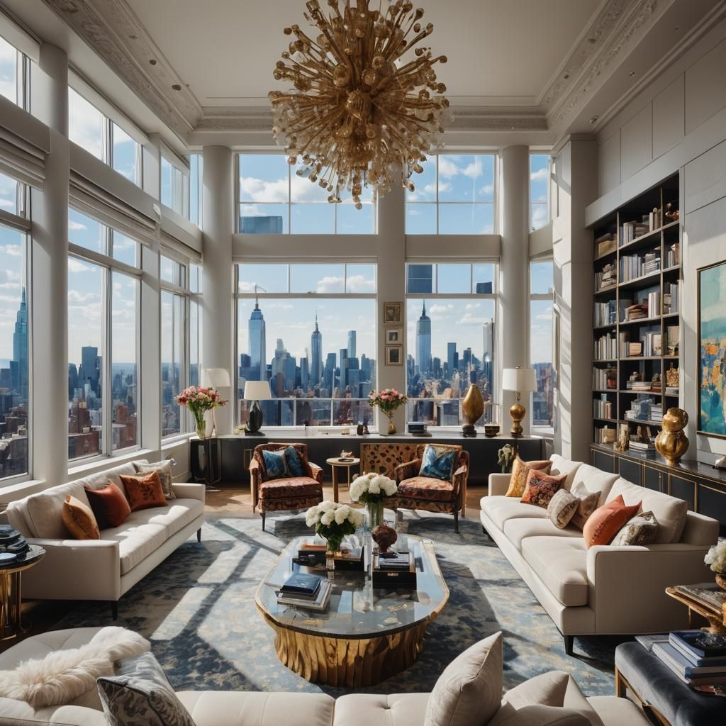 Interior of a New York penthouse. Maximalist interior design...