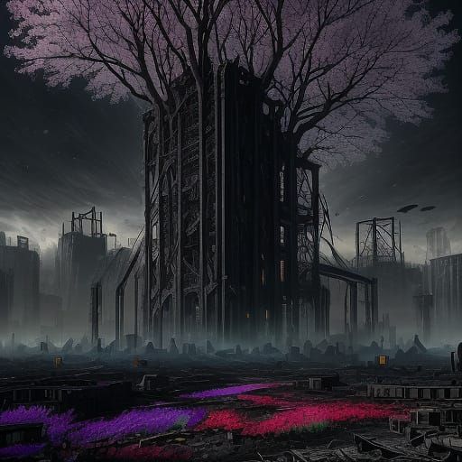 Vibrant Landscape Torn Revealing Dark Industrial World