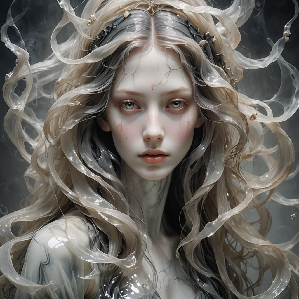 Ethereal Marble Face Veiled in Shadows