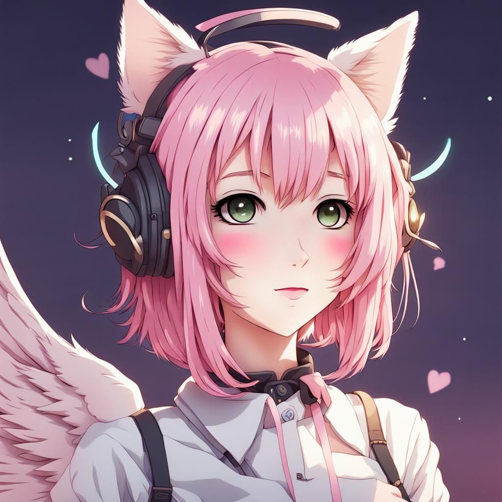 Female Anime Angel with cat ears and pink hair - AI Generated Artwork ...