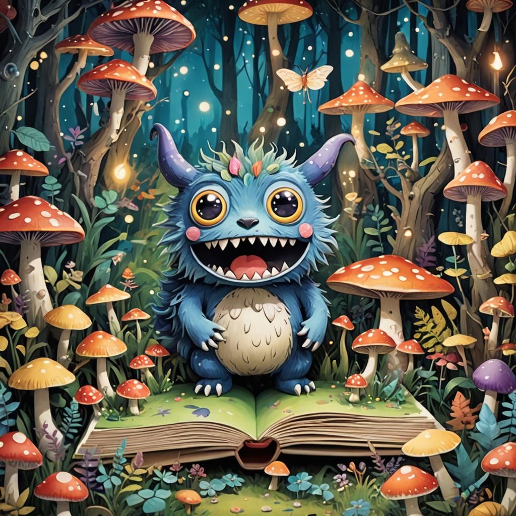 A whimsical and colorful open pop-up book kawaii monster rem...