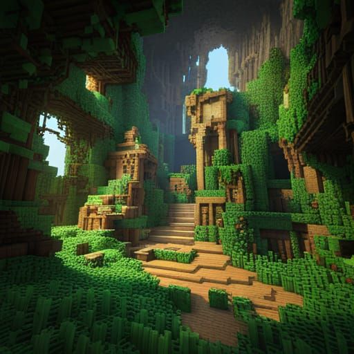 A Minecraft build of a crumbling quartz ruin in a lush overgrown cave ...