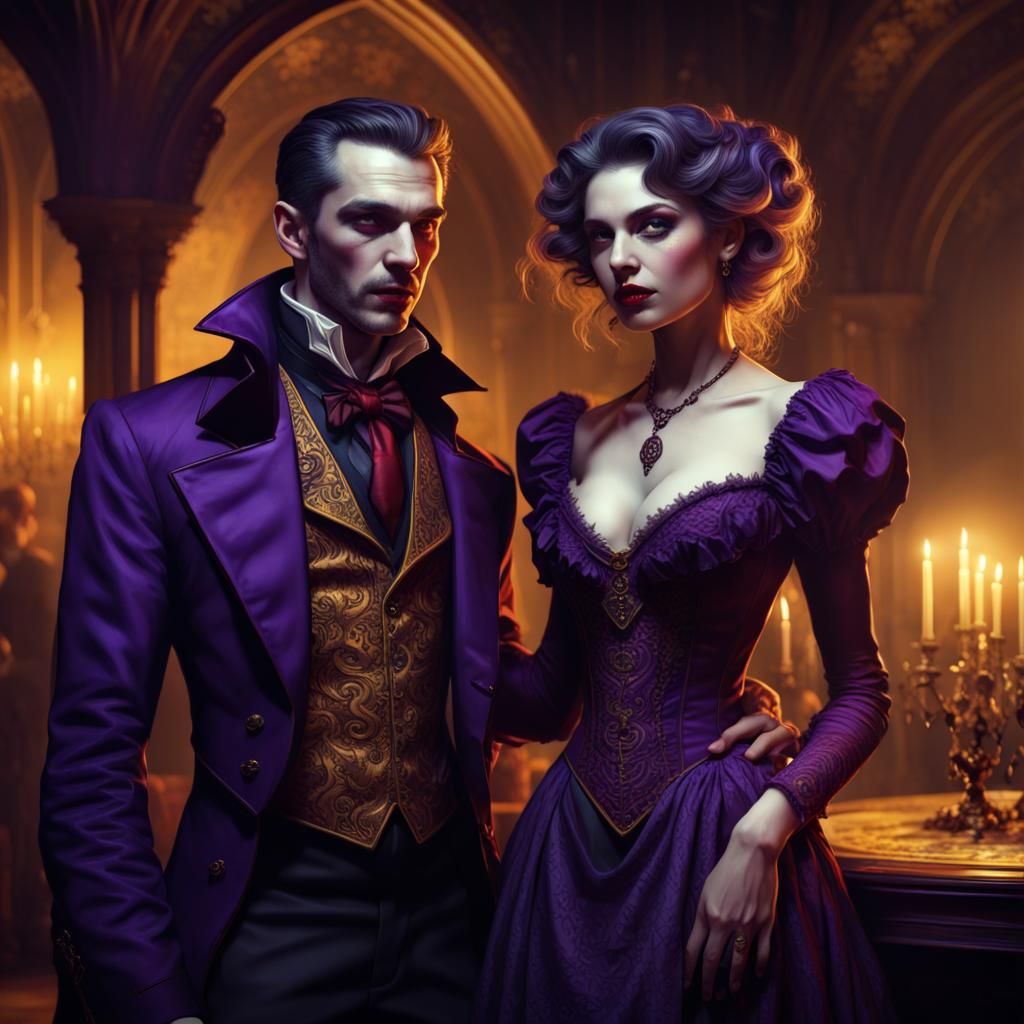 A vampire couple, man and woman in a vintage style at a party - AI ...