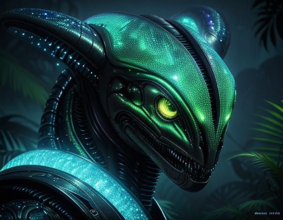 Alien Creature in Bioluminescent Jungle