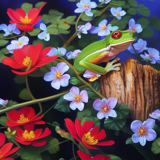 "Realistic detailed 3DPortrait of beautiful cute redeyed tree frog on
