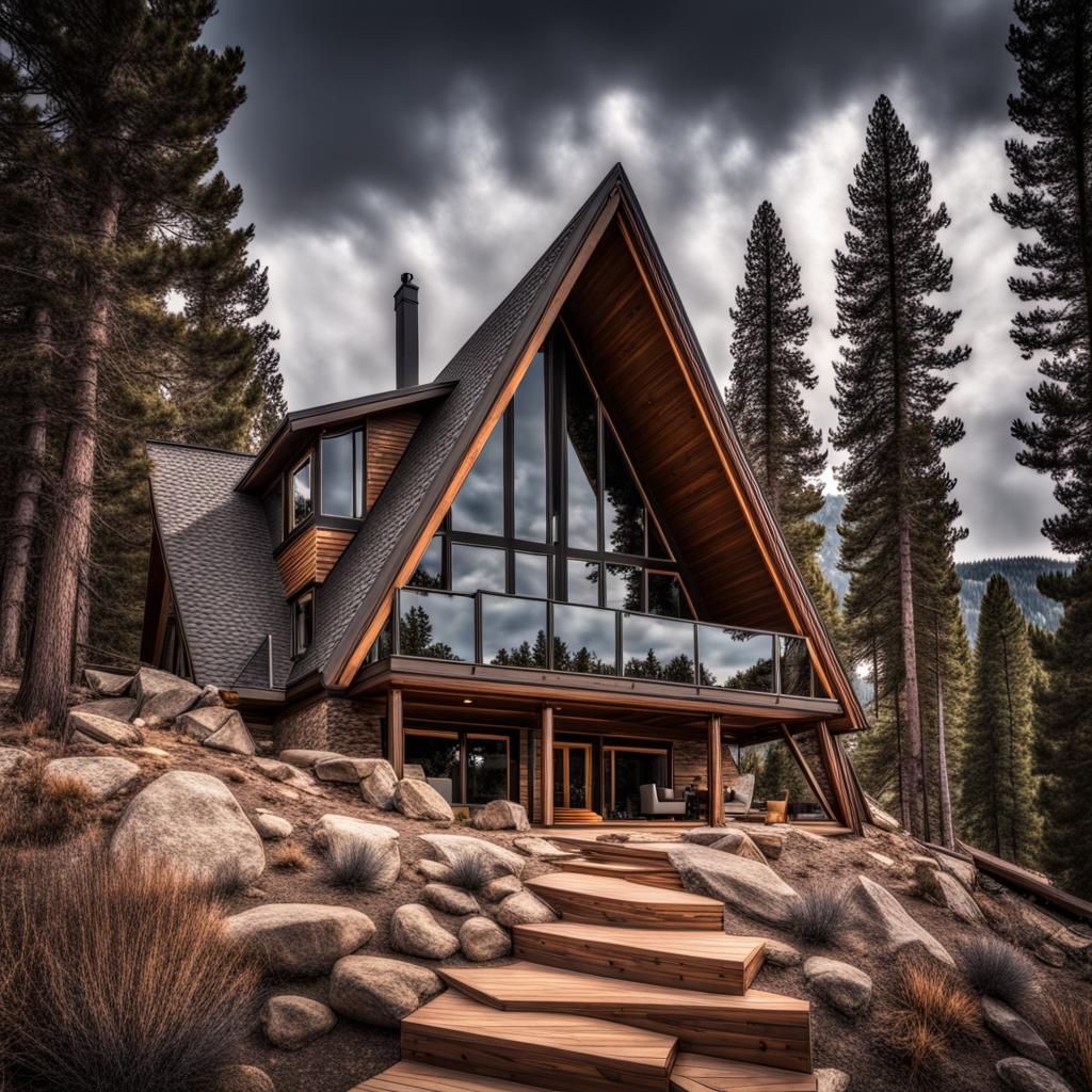 Modern A-frame home in the Rocky Mountains.