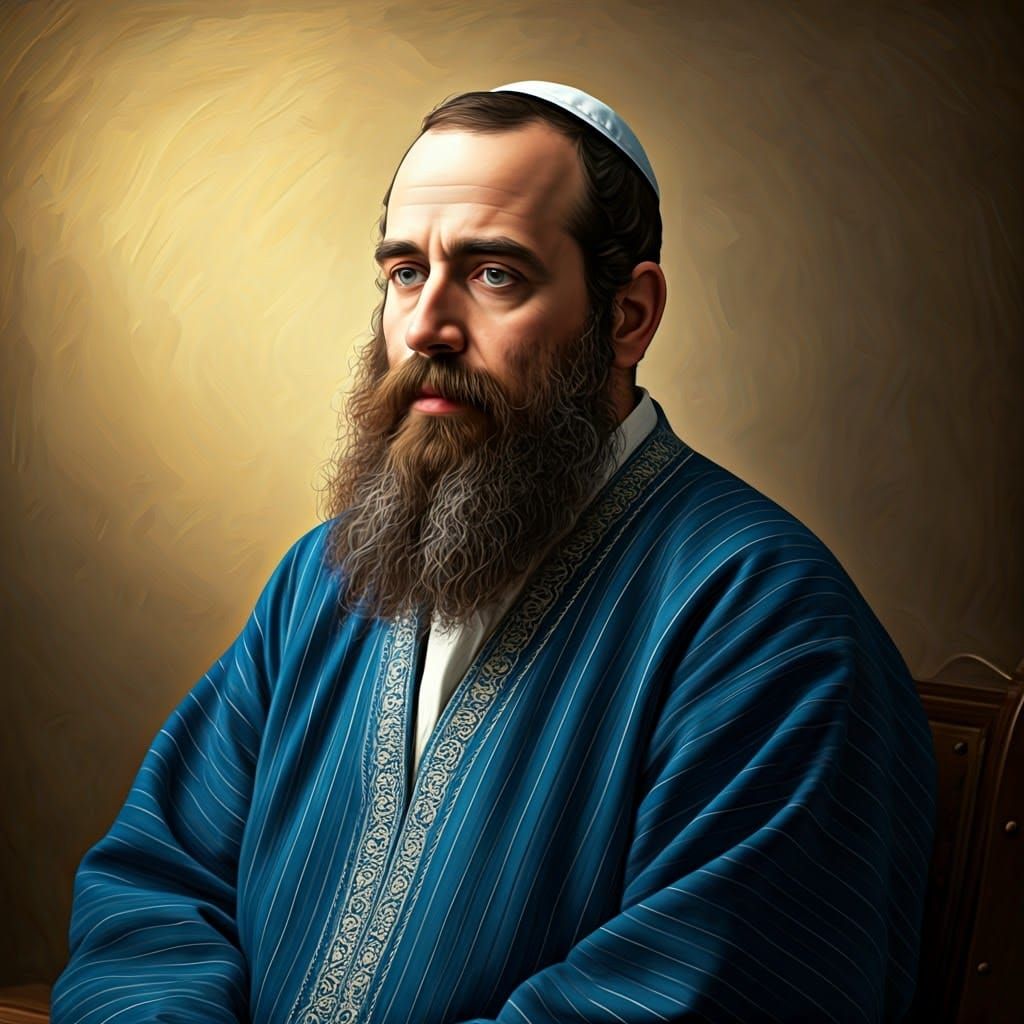 Orthodox Haredi Jew in Traditional Dark Blue Zebra Pattern G...