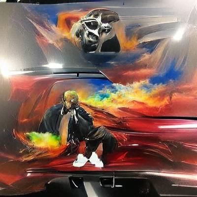 kanye west acrylic art abstract airbrush art anime 8K 3D For...