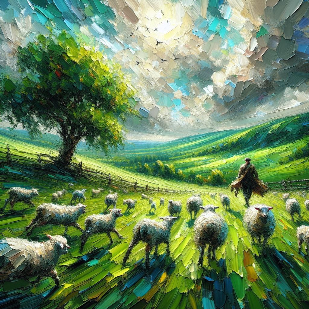 Shepherd Herding His Sheep V2