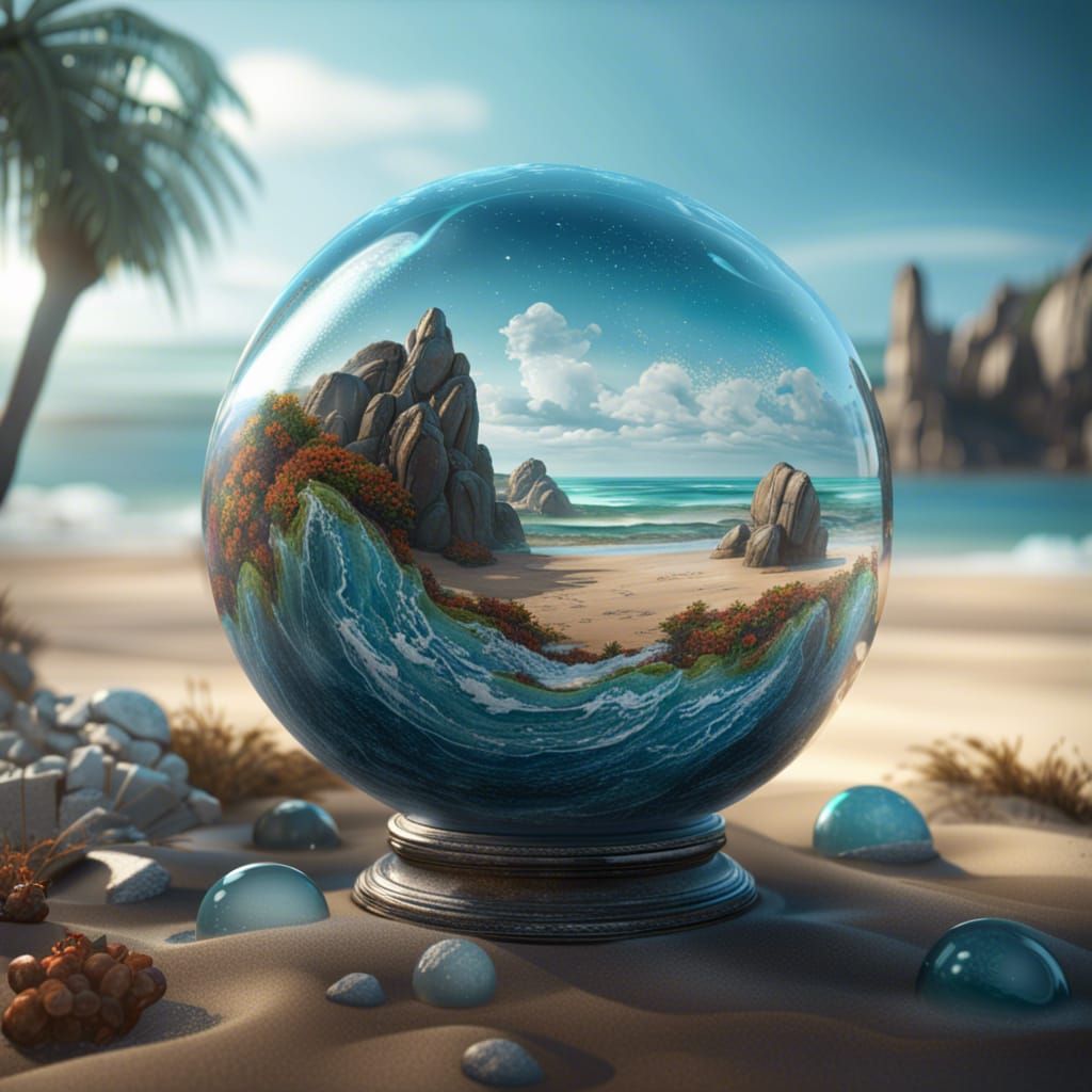 Glass sphere beach - AI Generated Artwork - NightCafe Creator