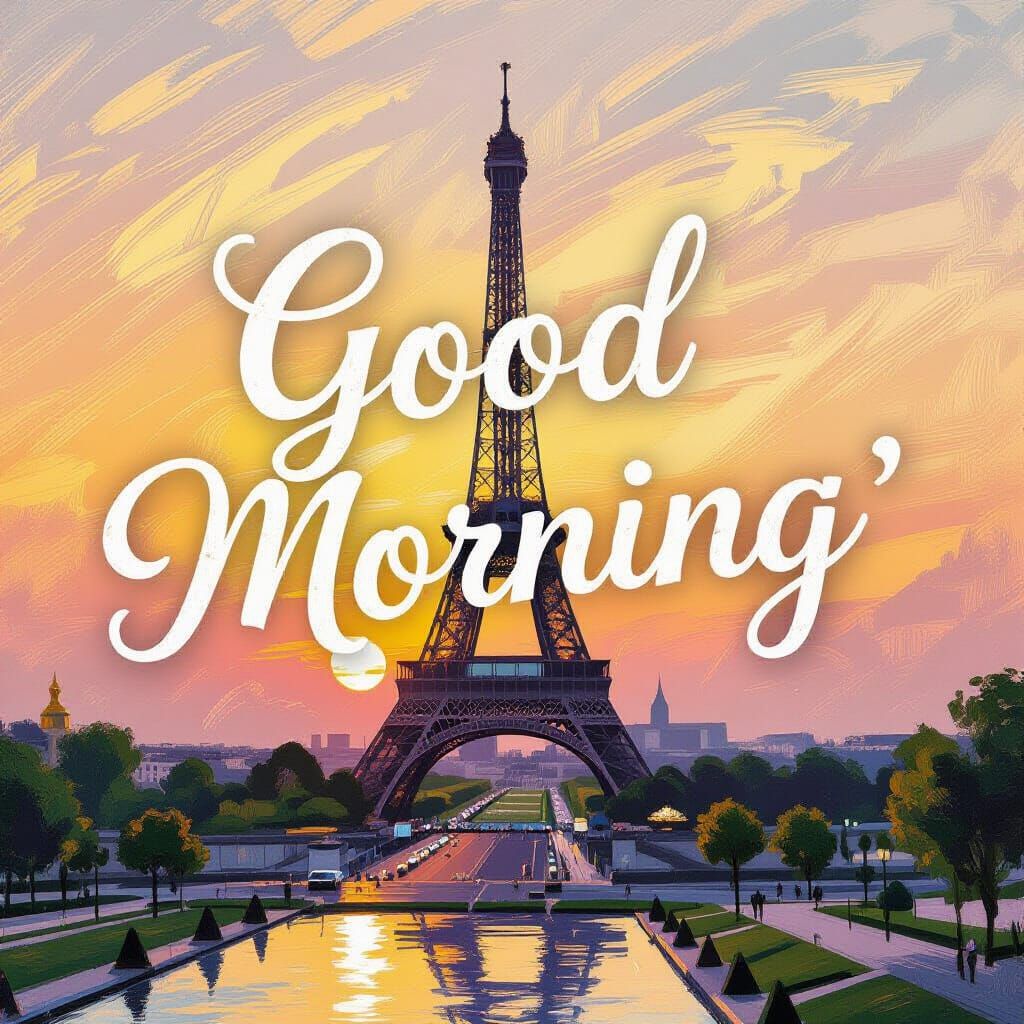 good morning image with french eiffel tower add text

