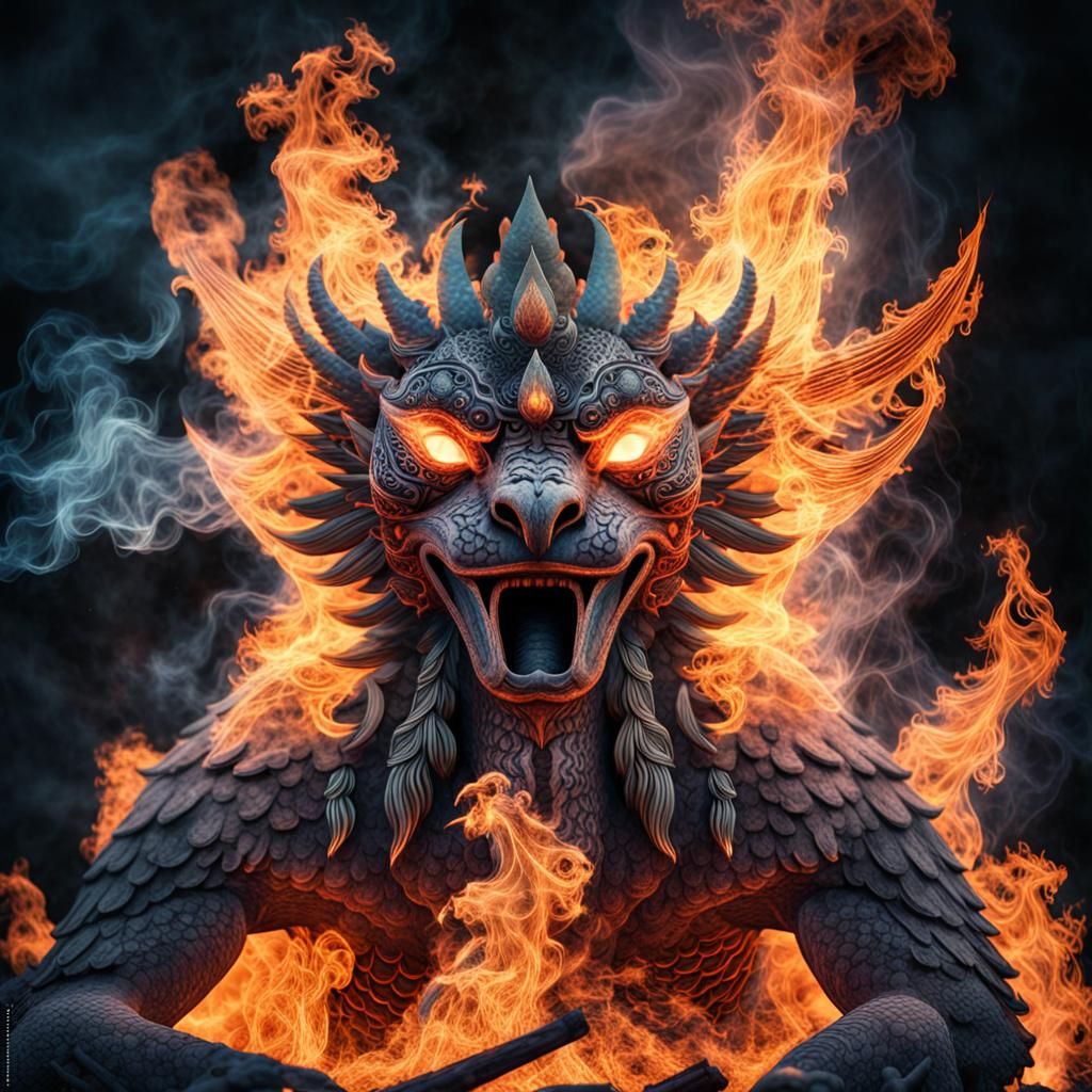 Campfire Garuda: Surreal Double Exposure in Ethereal Light