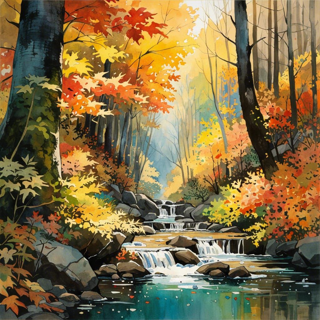Fall colours down a forest creek, ver. 4