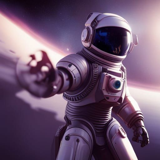 Crazy astronaut with a tiny ufo toy behind the galaxy creation. - AI ...