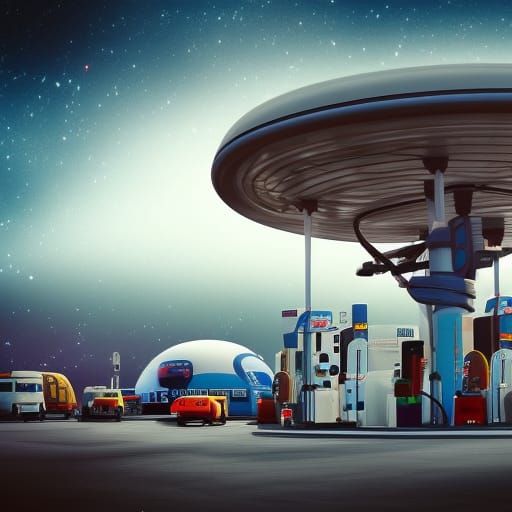 Interstellar gas station - AI Generated Artwork - NightCafe Creator