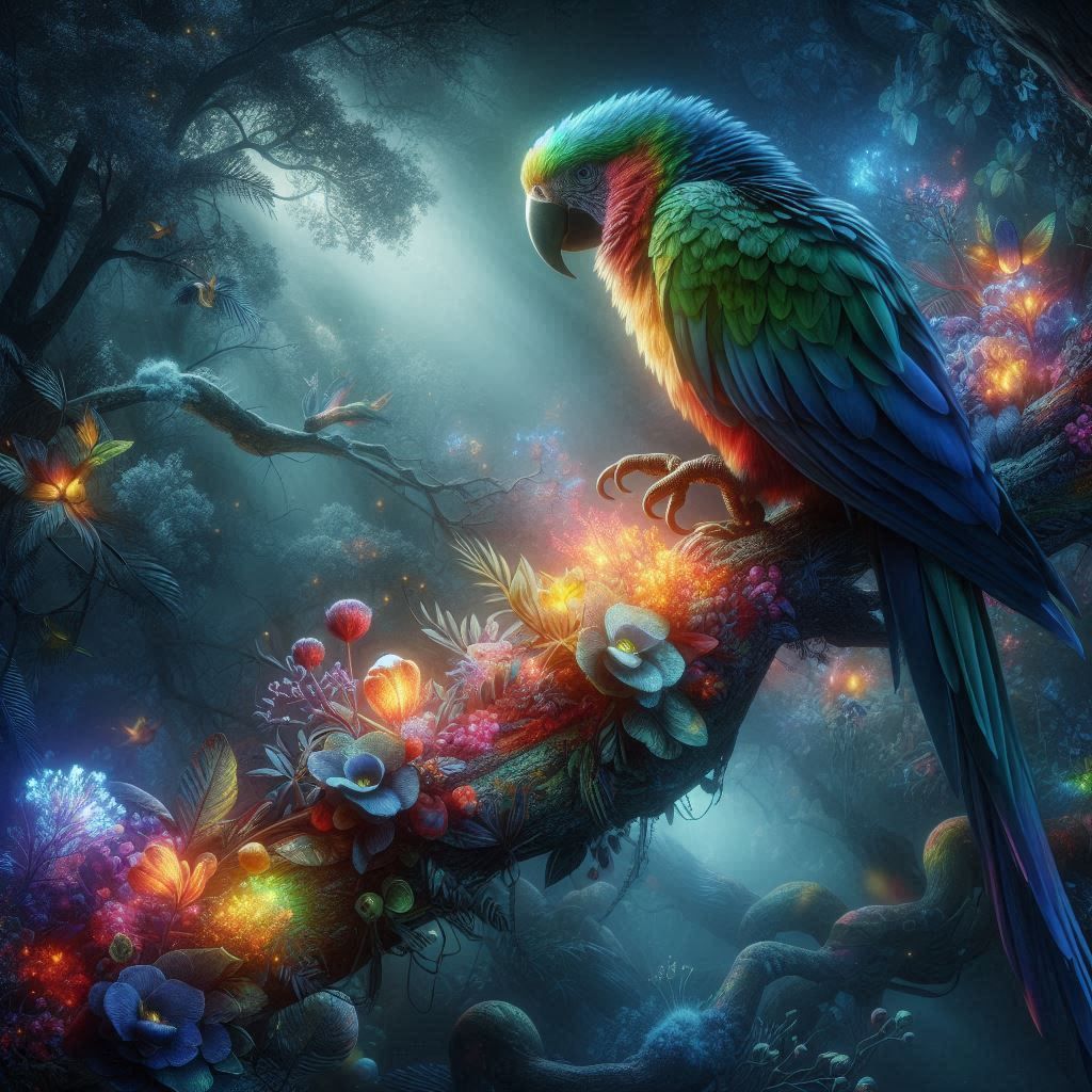 Surreal iridescent parrot