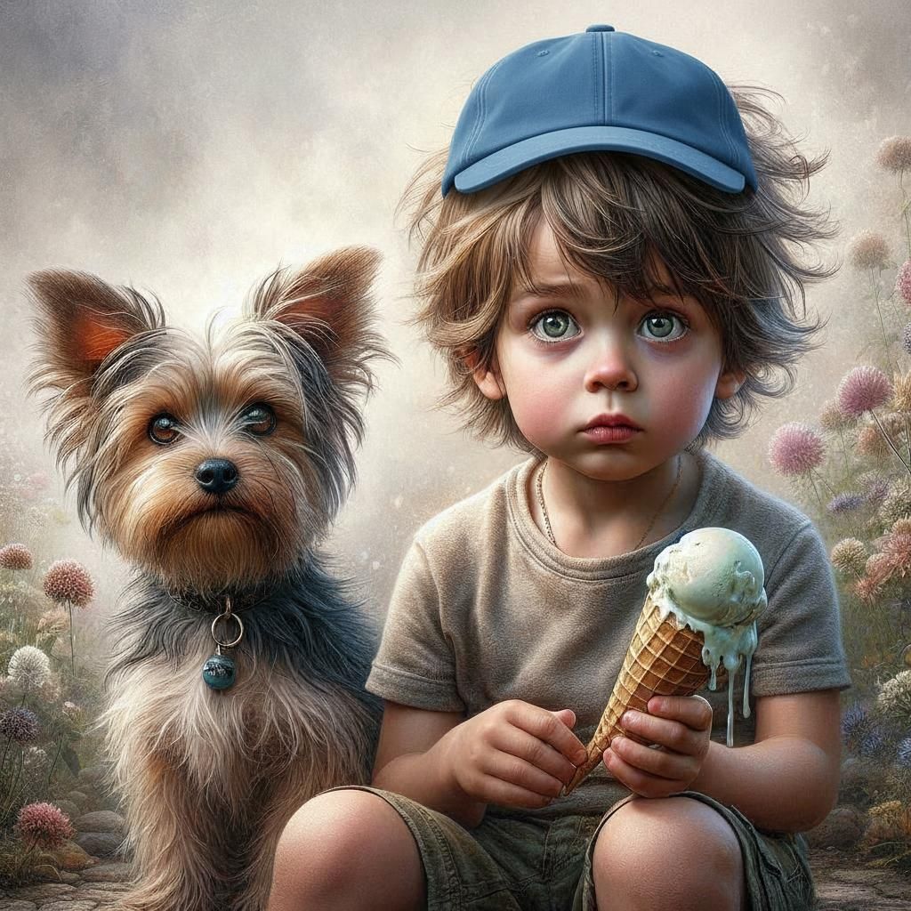 The ice cream is melting... but the dog doesn't know it yet ...