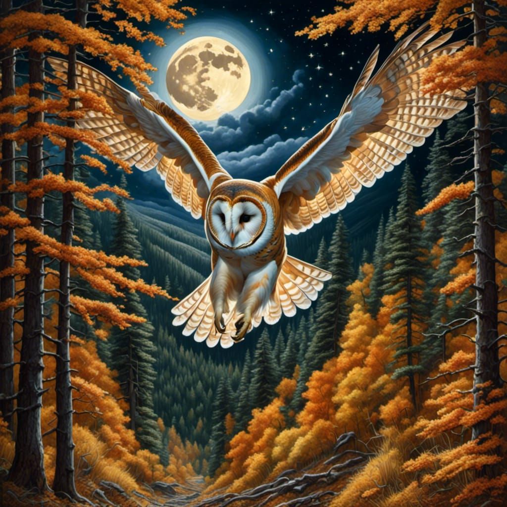 Barn owl in the moonlight