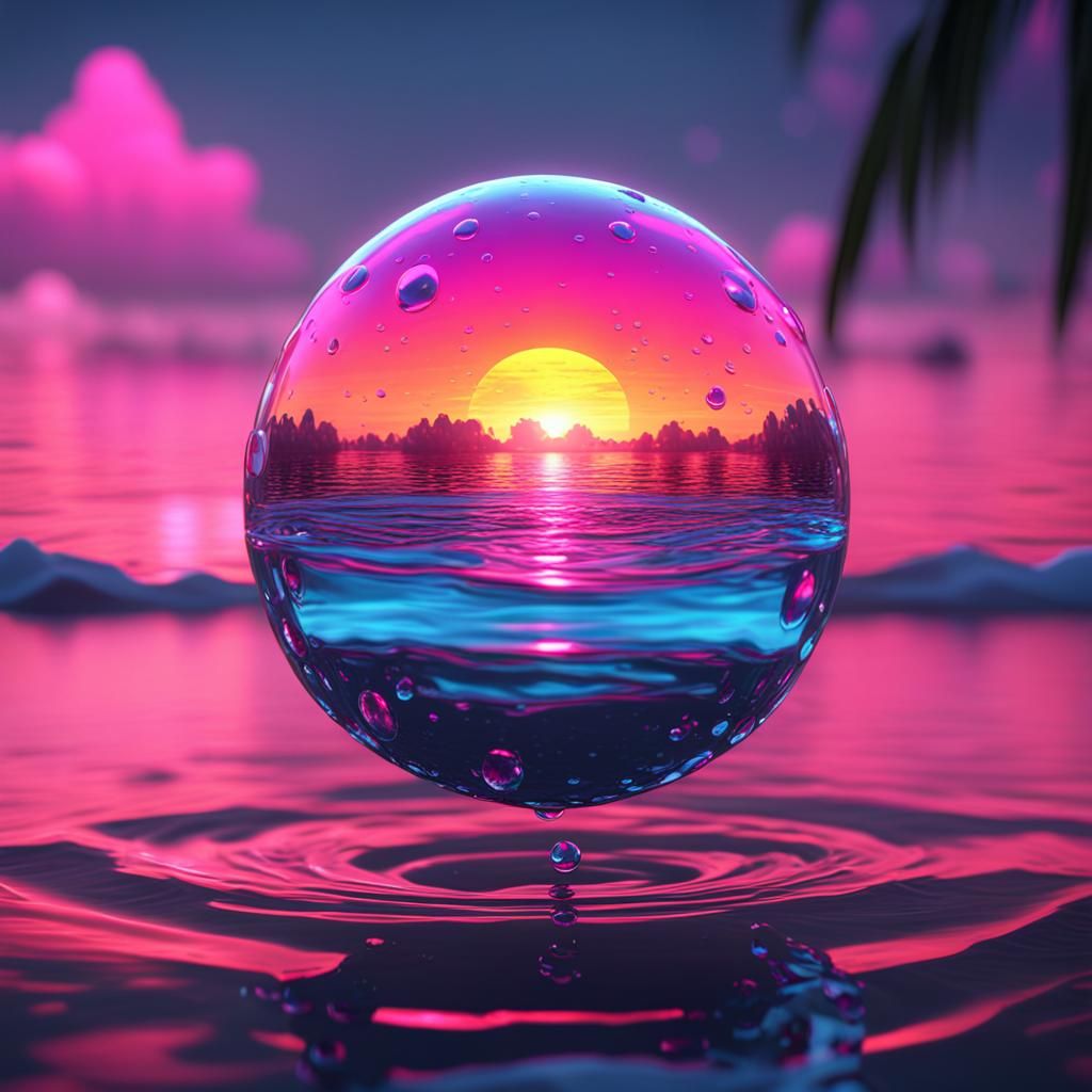 sunset water droplet. Insta Realistic, Synthwave  by @Stuti Kansal