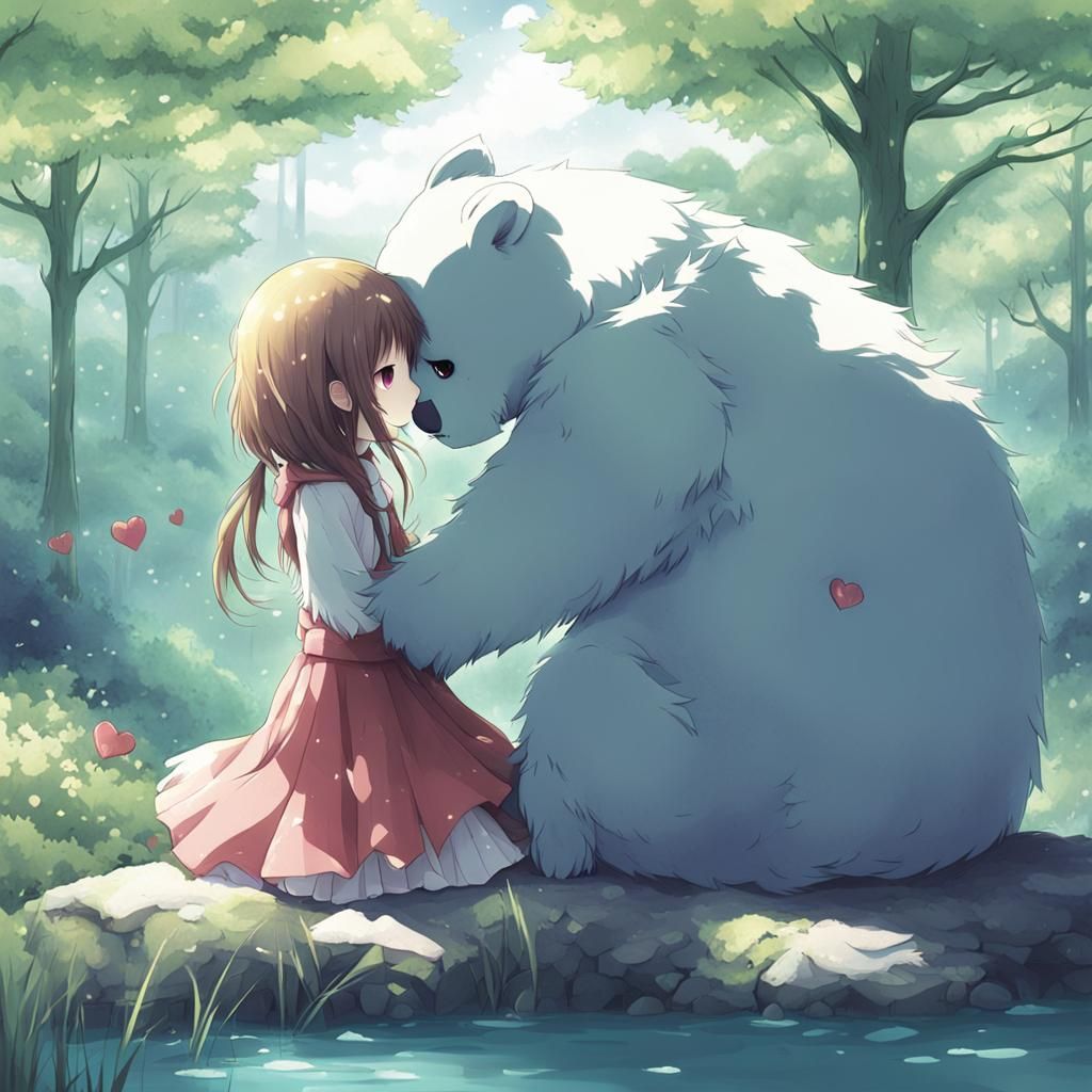 ours en forêt avec jeune fille
