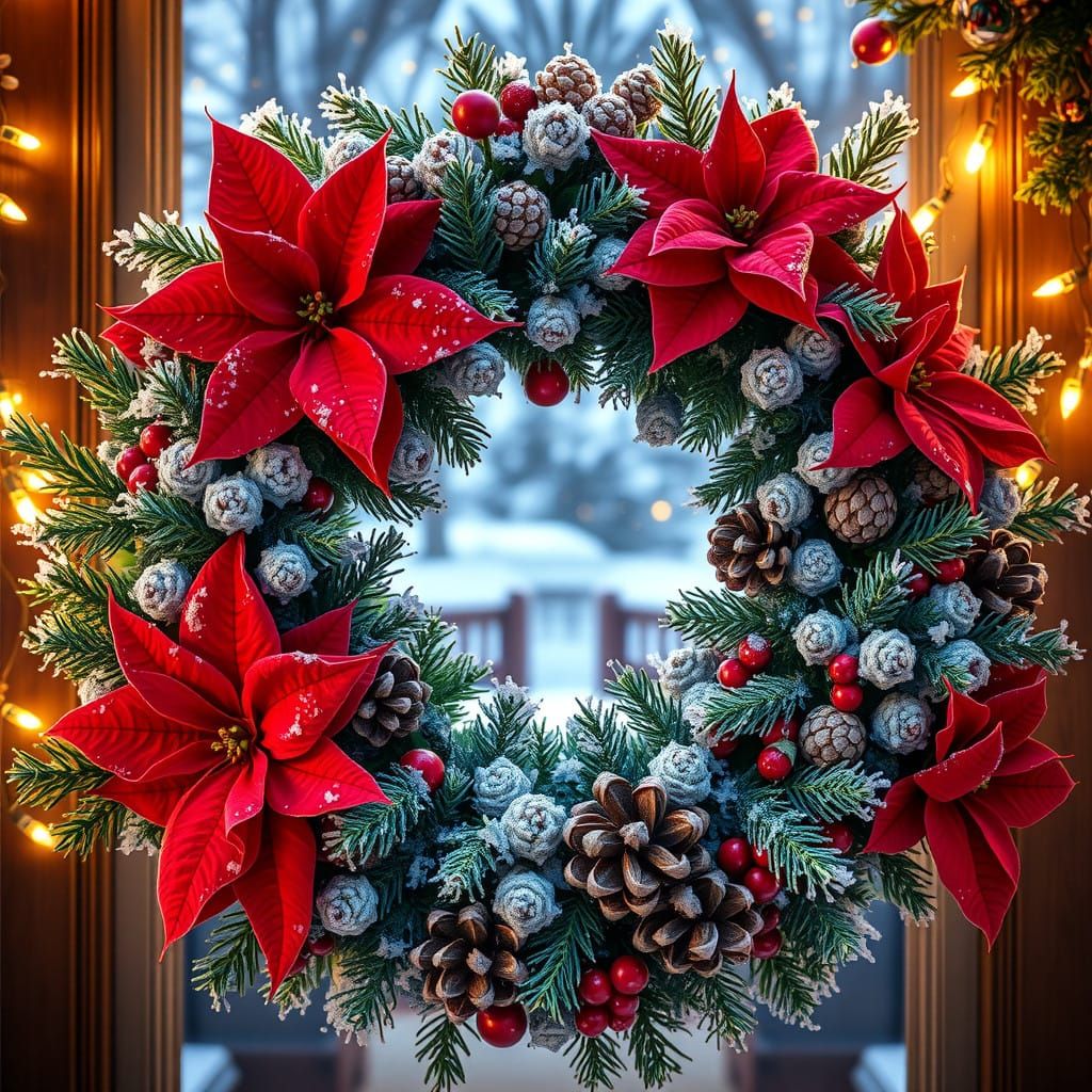 Poinsettia wreath, merry and bright  by @Nadia X