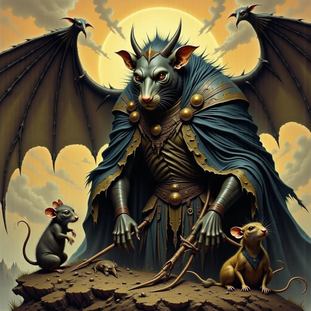 <lora:Wik Once More:1.0> <lora:Rat Salad Flux:1.0>"a gargoyle warrior with his rat partner" 