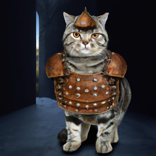 Cat dressed in a roman armor