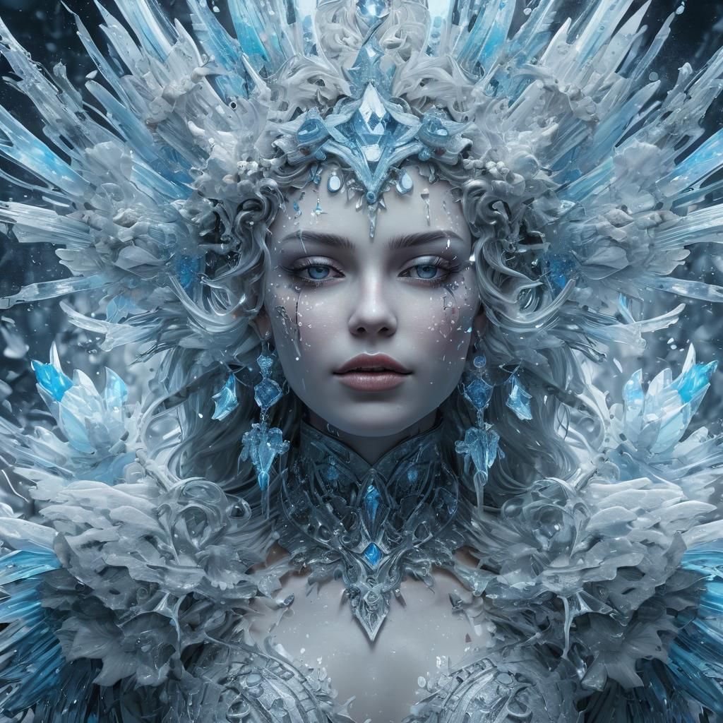 oil Painting of a ice queen, action painting, 8k resolution,...