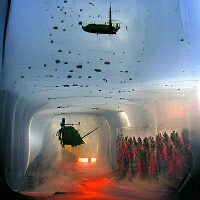Soldiers exit a Chinook