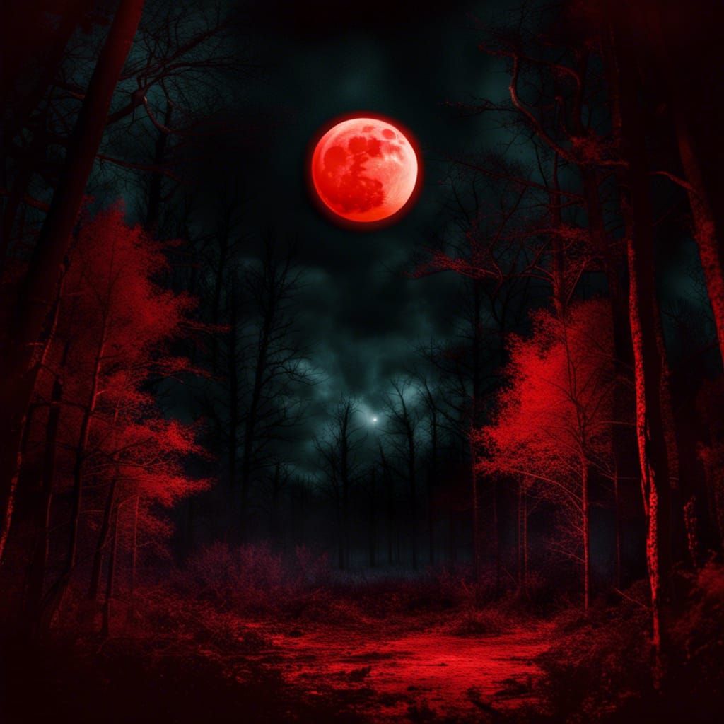 Blood Red Moon Rising - AI Generated Artwork - NightCafe Creator