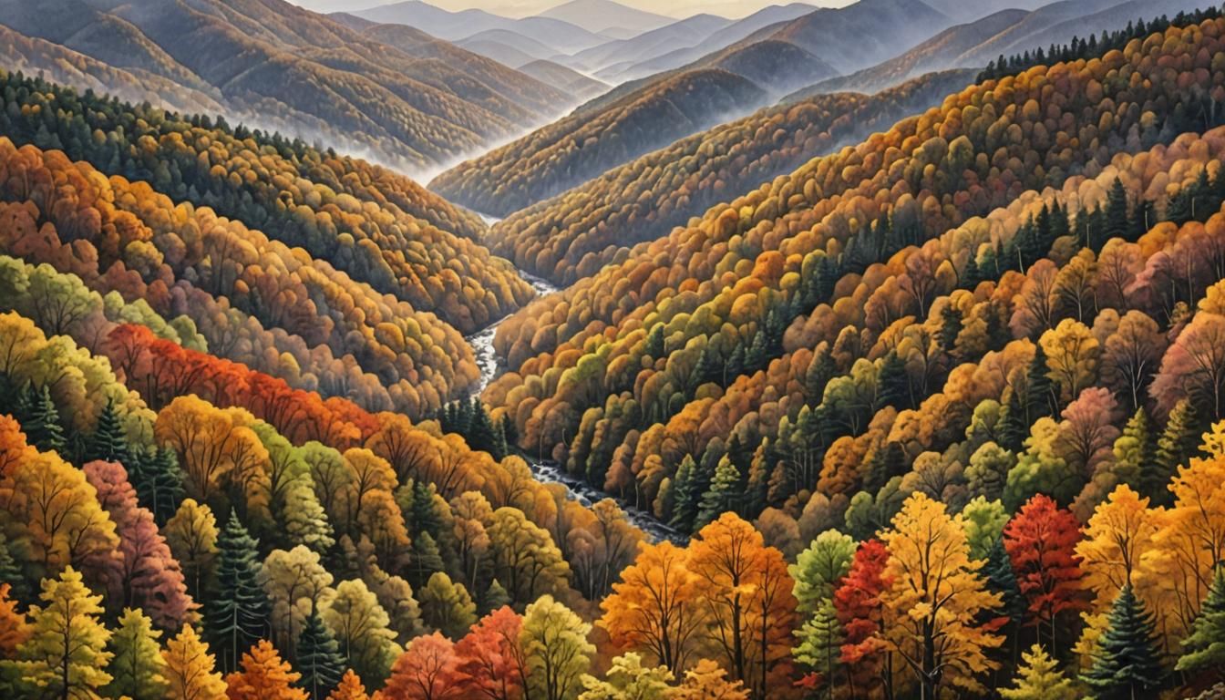 Smokey Mountains landscape in the Fall, amazingly hyperdetai...