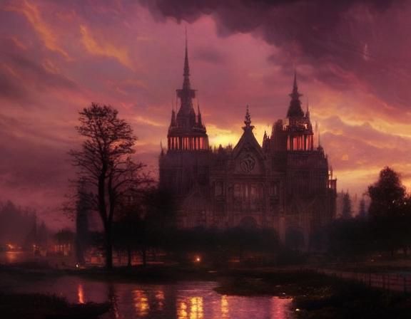 Baroque Cathedral illuminating the countryside at night. Tho...