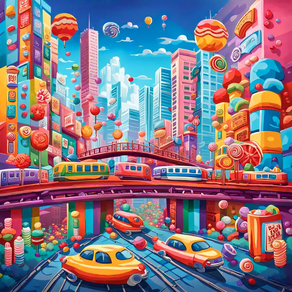 Pop art + city, street, town, billuge + colorful + funny, joy, good