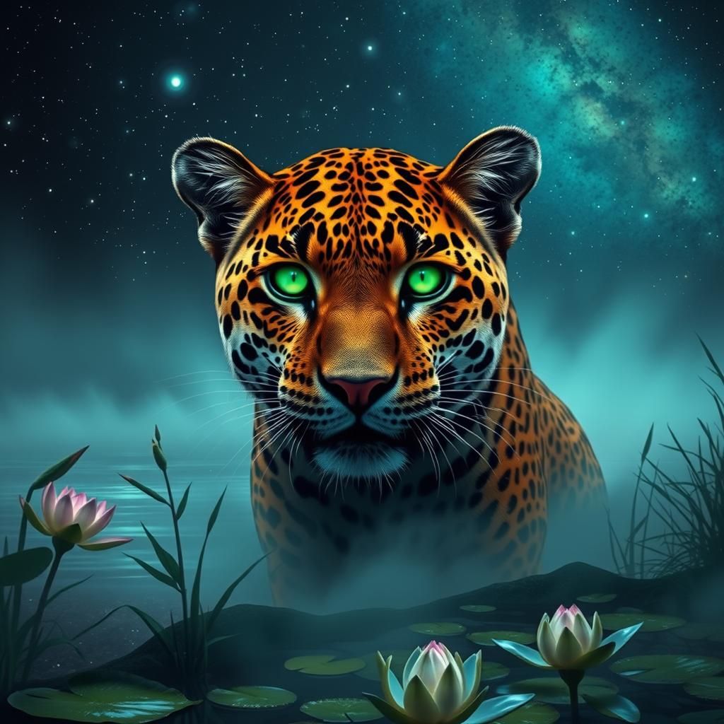 Leopard's Gaze: Surreal Night Landscape