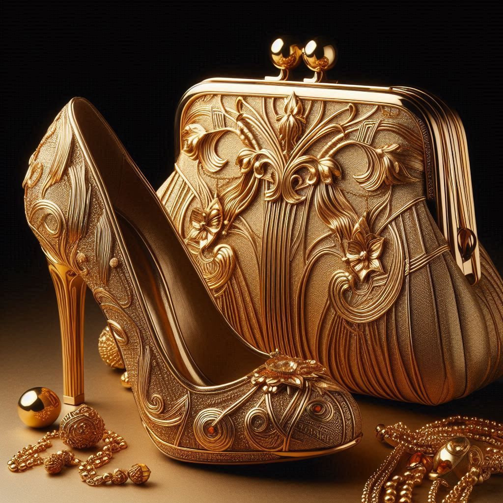 Golden bag and shoes