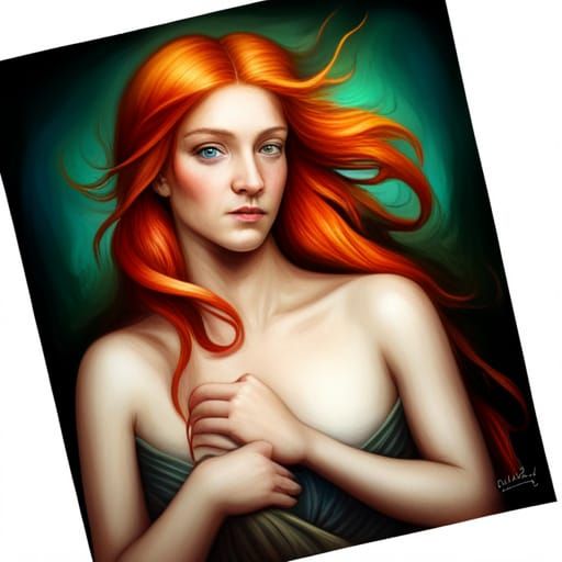 an enchanting portrait of a beautiful young woman with fire-...
